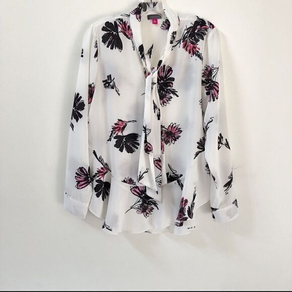 VINCE CAMUTO WOMEN'S FLORAL PRINT TIE NECK BLOUSE SIZE SMALL - Picture 1 of 13